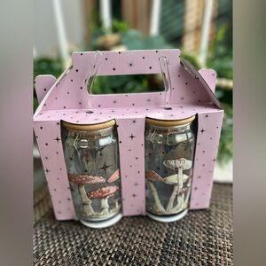 Glass Tumblers Pink Mushroom Bamboo Lid with Glass Straws Gift Set
